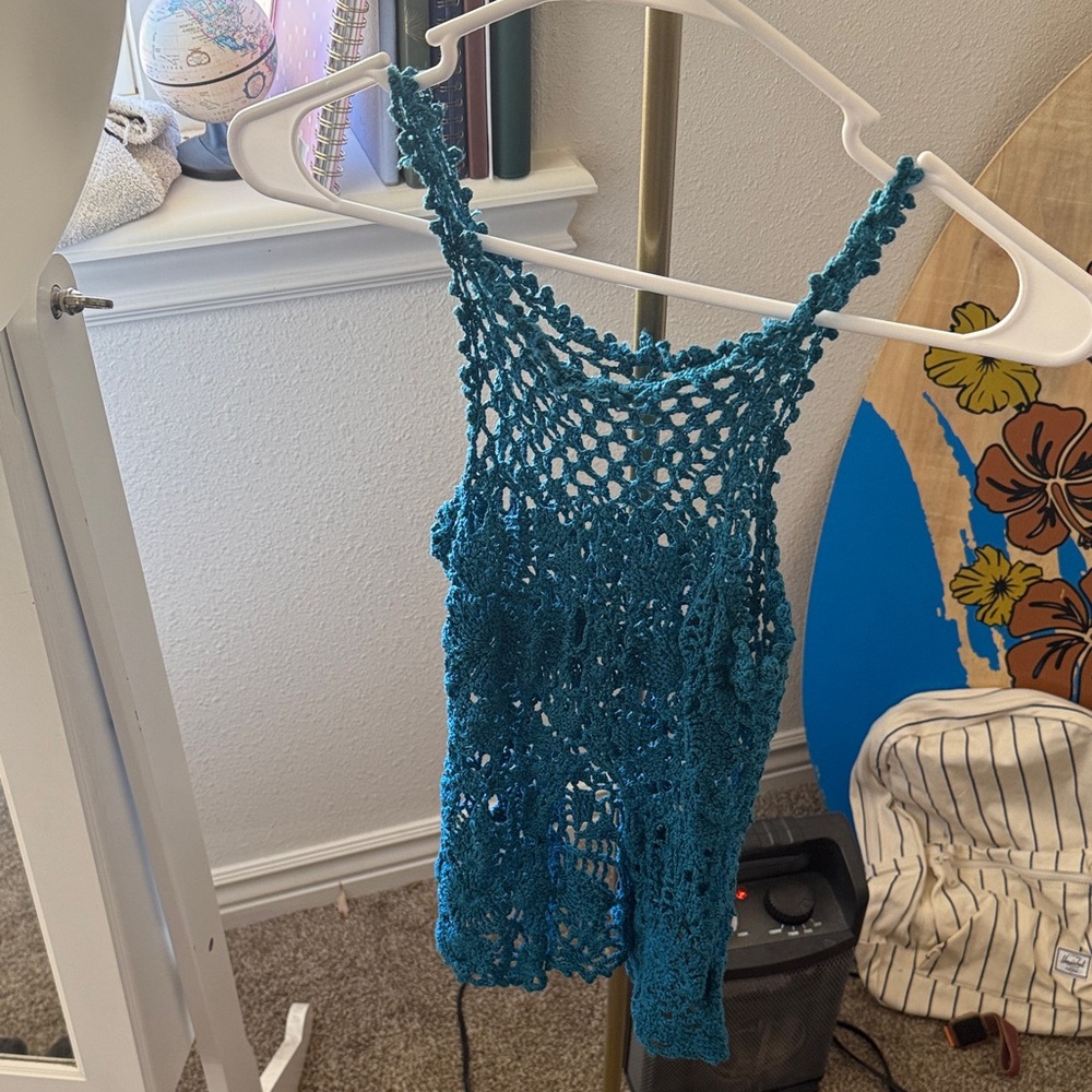 Elegant Teal Crochet Tank Top